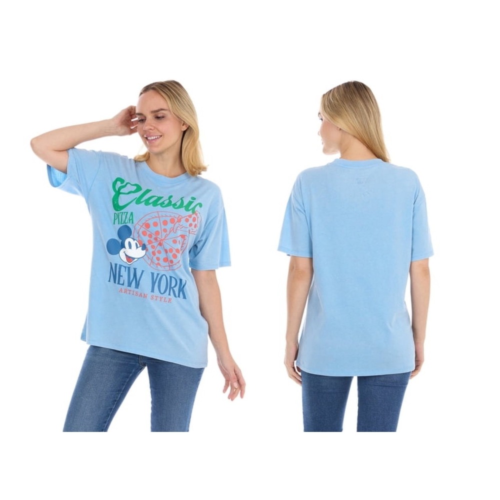 Disney Mickey Mouse Pizza New York T-Shirt Womens XL Blue Graphic Tee